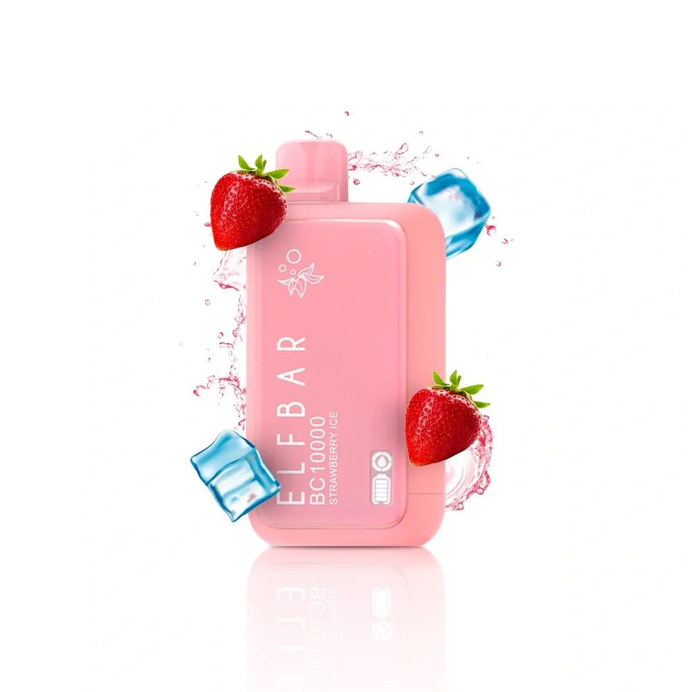 Strawberry Burst vape flavor, icy strawberry vape, frozen strawberries on ice, Elfbar BC10000 strawberry flavor art - ELF BAR BC10000 STRAWBERRY ICE CREAM 5% RECHARGEABLE