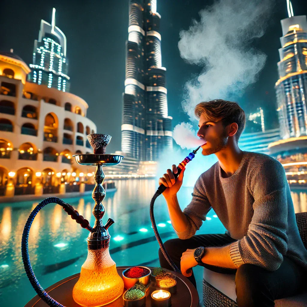 Person vaping Dubai Marina sunset, relaxing evening vape UAE, disposable vape lifestyle Dubai - Vaping in Dubai and the Uae | Vape Dubai | Smoke Souq
