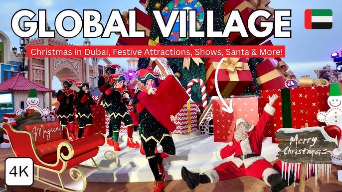 Dubai Global Village Christmas shopping Secret Santa gift challenge - Christmas Magic at Global Village Dubai!! Festive Season, Santa, Shows & More! | Walking Tour 4K