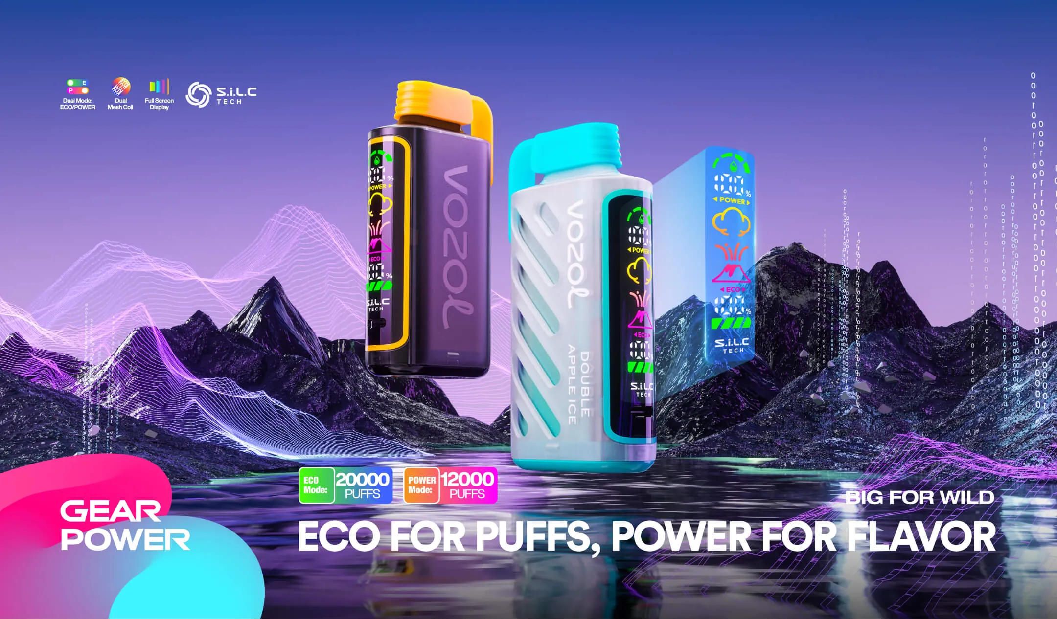 Vozol Gear Power 20000 Puffs Disposable Vape product, leak-proof vape design, outdoor resilience e-cigarette - GEAR POWER - VOZOL